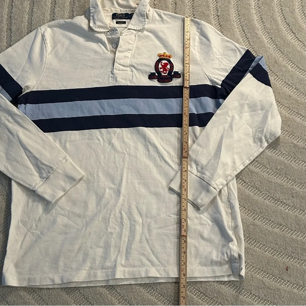 Polo Ralph Lauren Crest Embroidered Striped Cotton Jersey Rugby Shirt - L